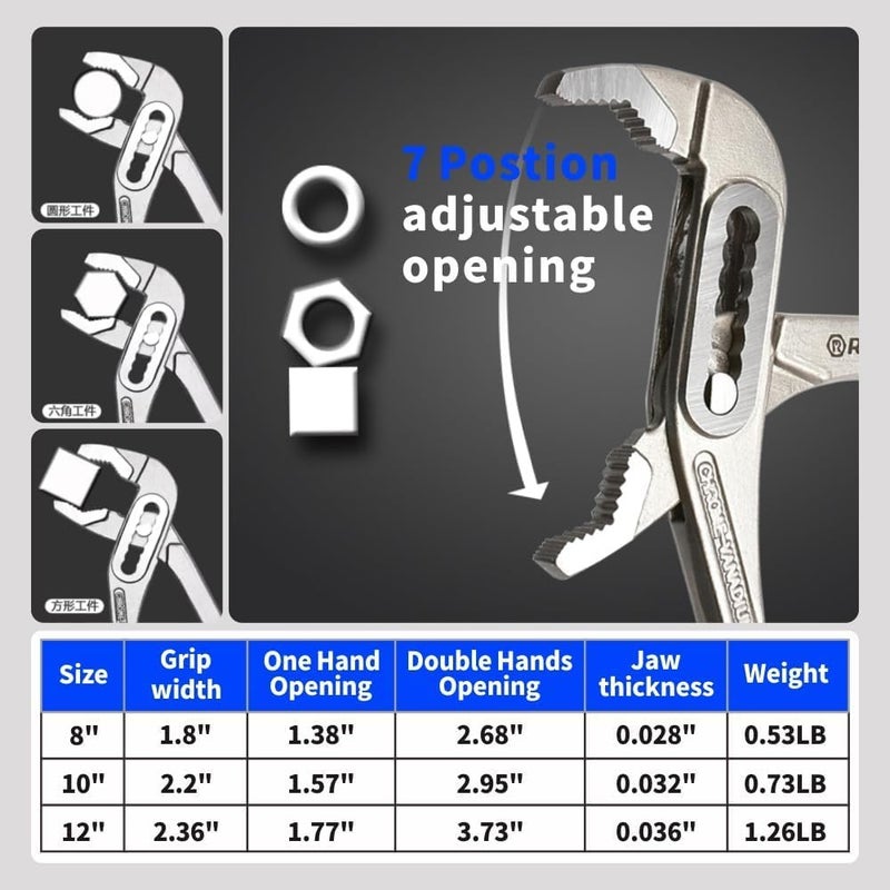 vomex 8-inch Quick Adjust Water Pump Pliers - Channel Lock with 7 Postion V-Jaw,Groove Joint Plier,Serrated Jaws and Comfort Dip-grip Handle - Image 5